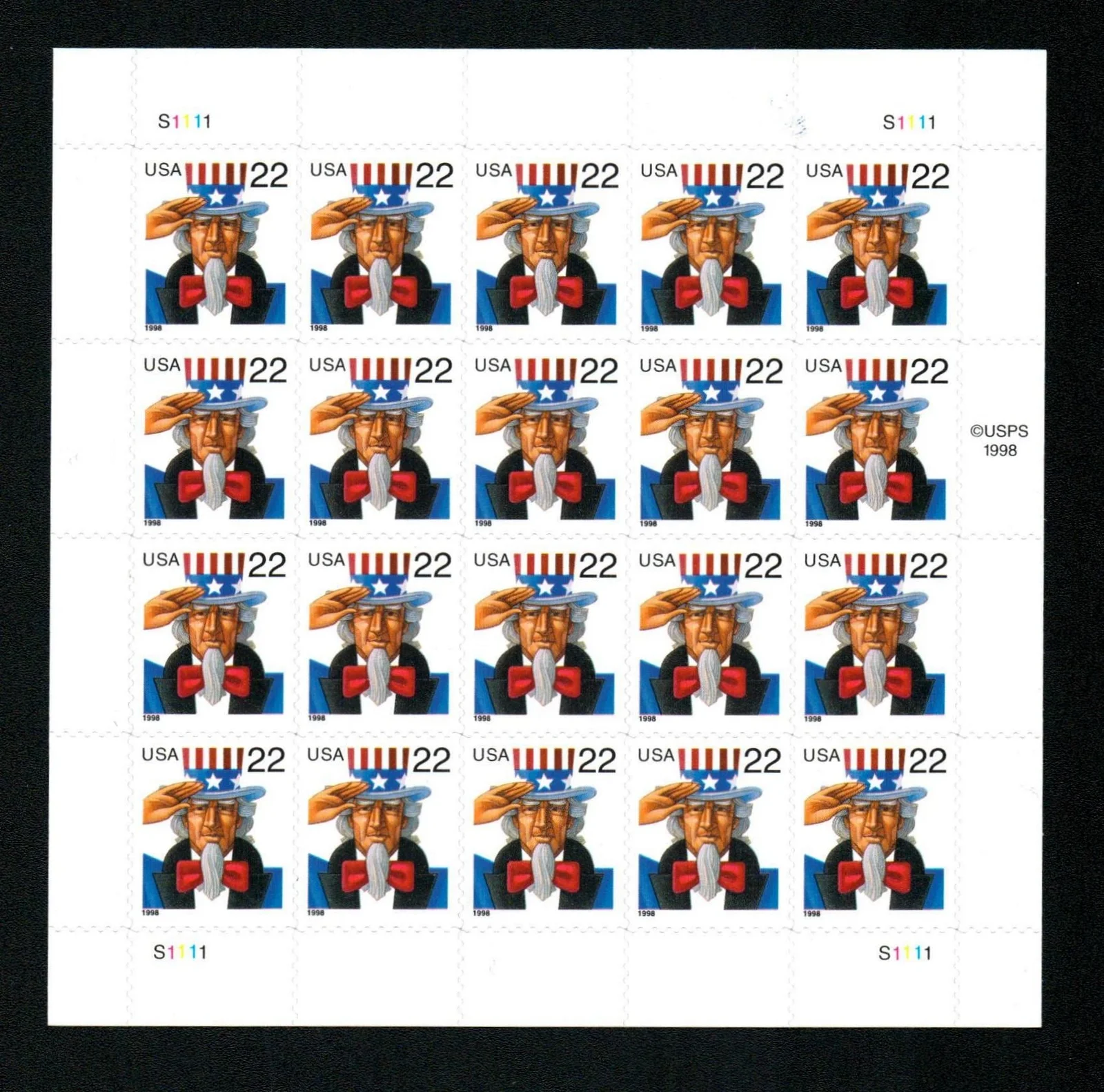 1998 22c Uncle Sam Stamps 1998 22c Uncle Sam Stamps - Image 2
