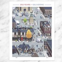 250 Years of Delivering," "USPS 250th Anniversary," and "Chris Ware stamps