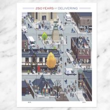 250 Years of Delivering," "USPS 250th Anniversary," and "Chris Ware stamps