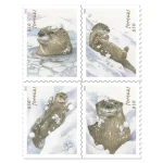 Otters in Snow Stamps